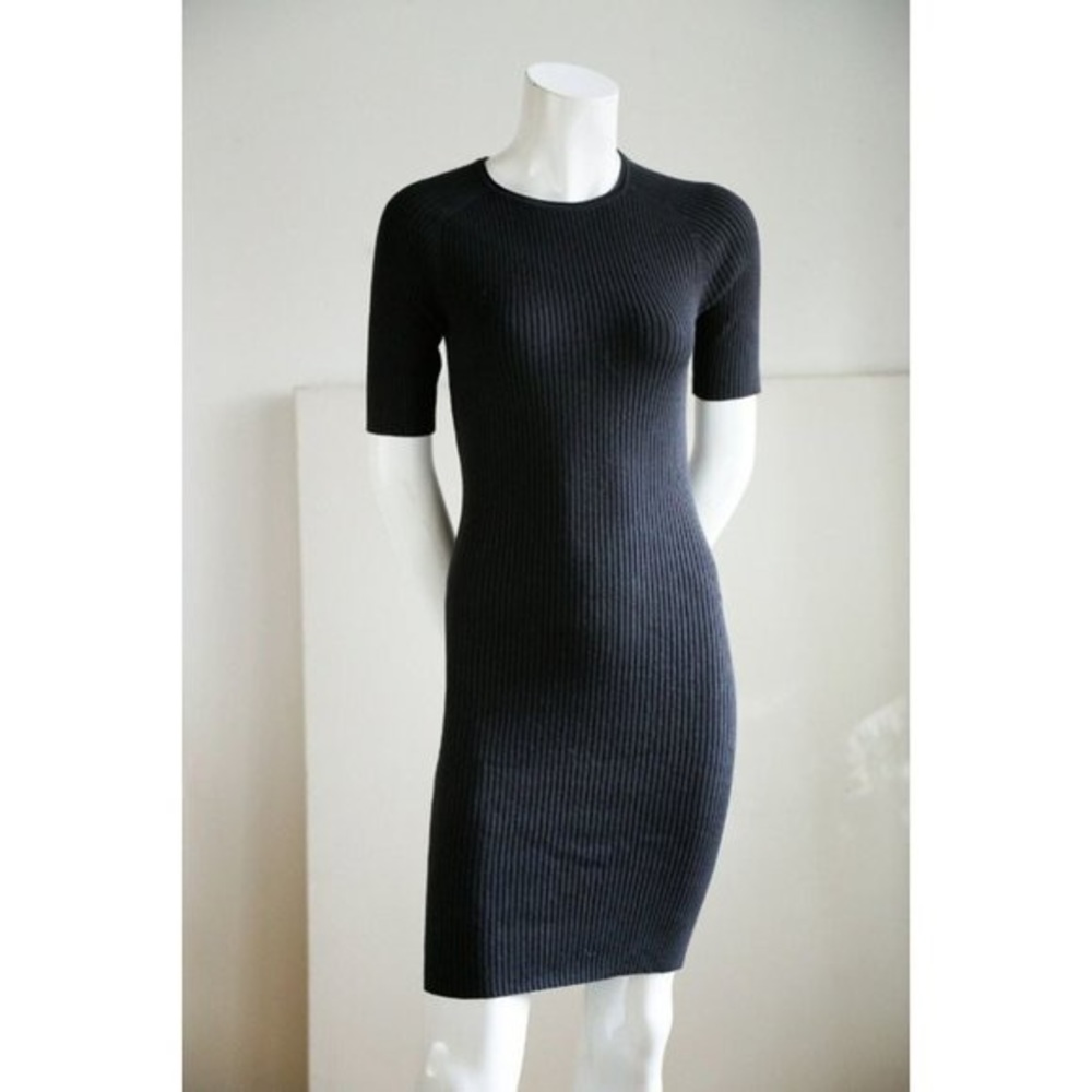 Everlane Black Ribbed Knit Bodycon Midi Dress